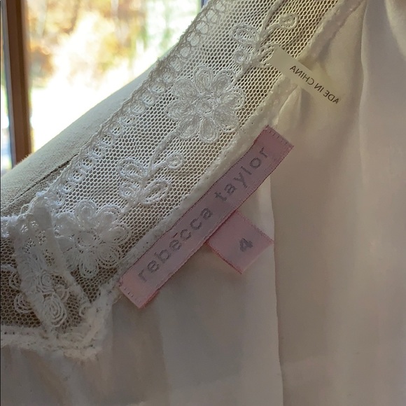 Rebecca Taylor Delicate Silk Ivory Lace Trimmed Top, size 4 - Picture 11 of 12